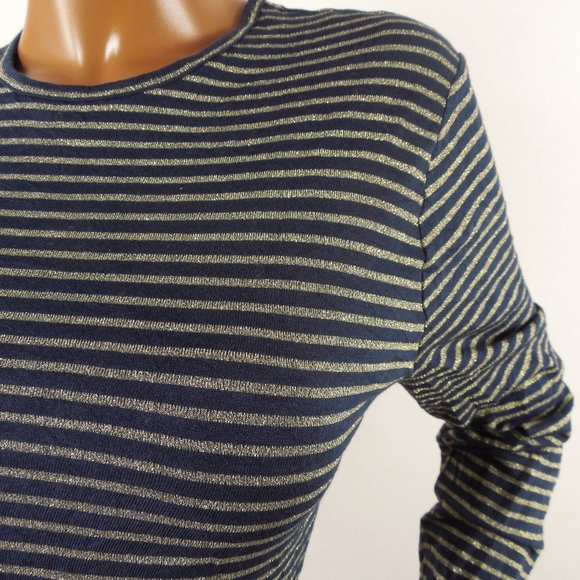 LAUREN Top XL Navy/Gold Striped Shirt NWT Casual Party Blouse Long Sleeves - Picture 3 of 9